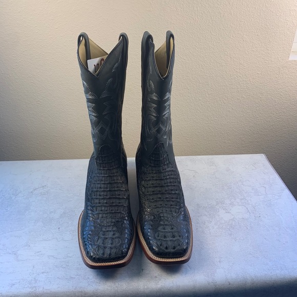 Los Altos Genuine Caiman Leather Western Boots NEW Mens 13EE Black Square Toe - Picture 9 of 16